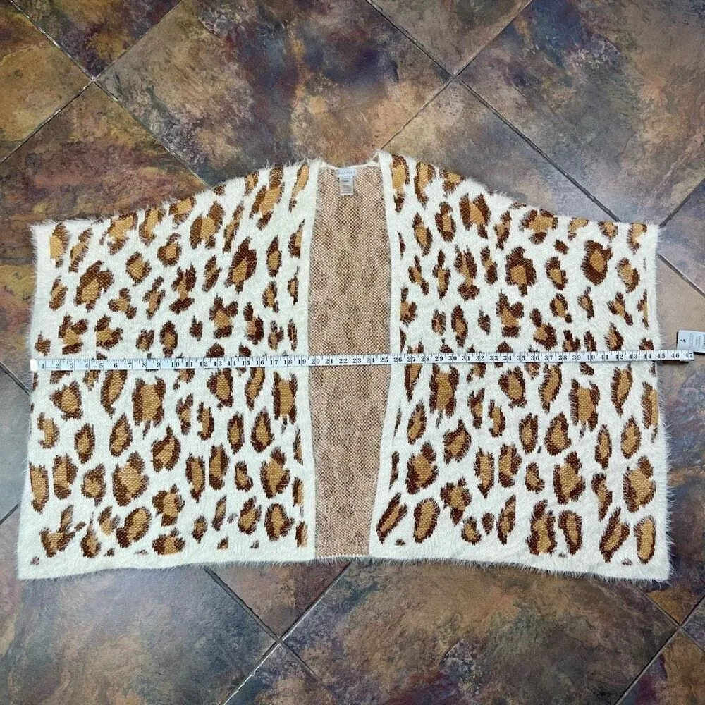 NWT Multiples Natural Attraction Leopard Open Front Fuzzy Poncho OX/1X - Image 6