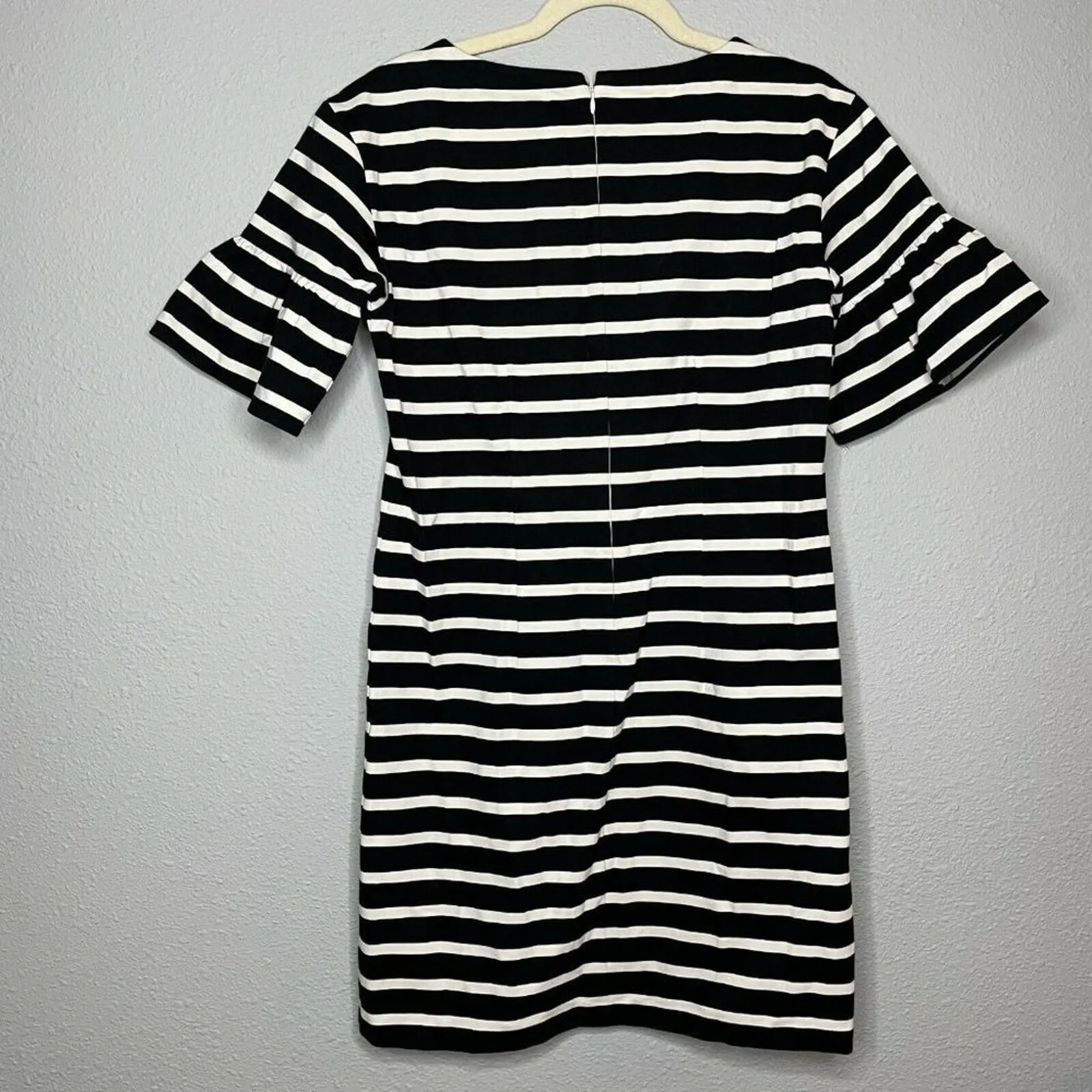 J Crew Womens Black White Striped Cotton Ruffle Bell Sleeve Shift Dress Size XS - Image 2