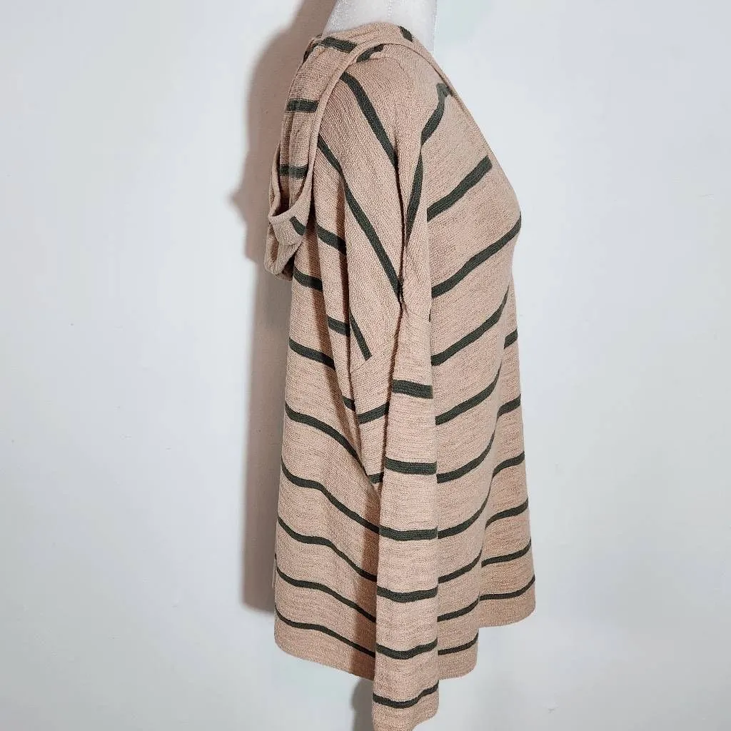 J. Jill Peach and Green Oversized Hoodie Pullover Size Medium Striped Hoodie - Image 4
