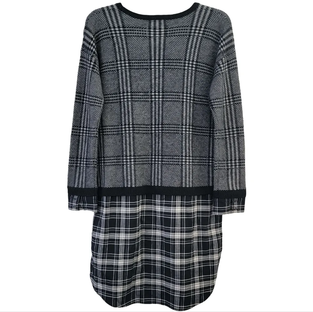 SOFT JOIE Dinay Plaid Sweater Dress Mixed Media Print Tunic Women Size Small Black - Image 10