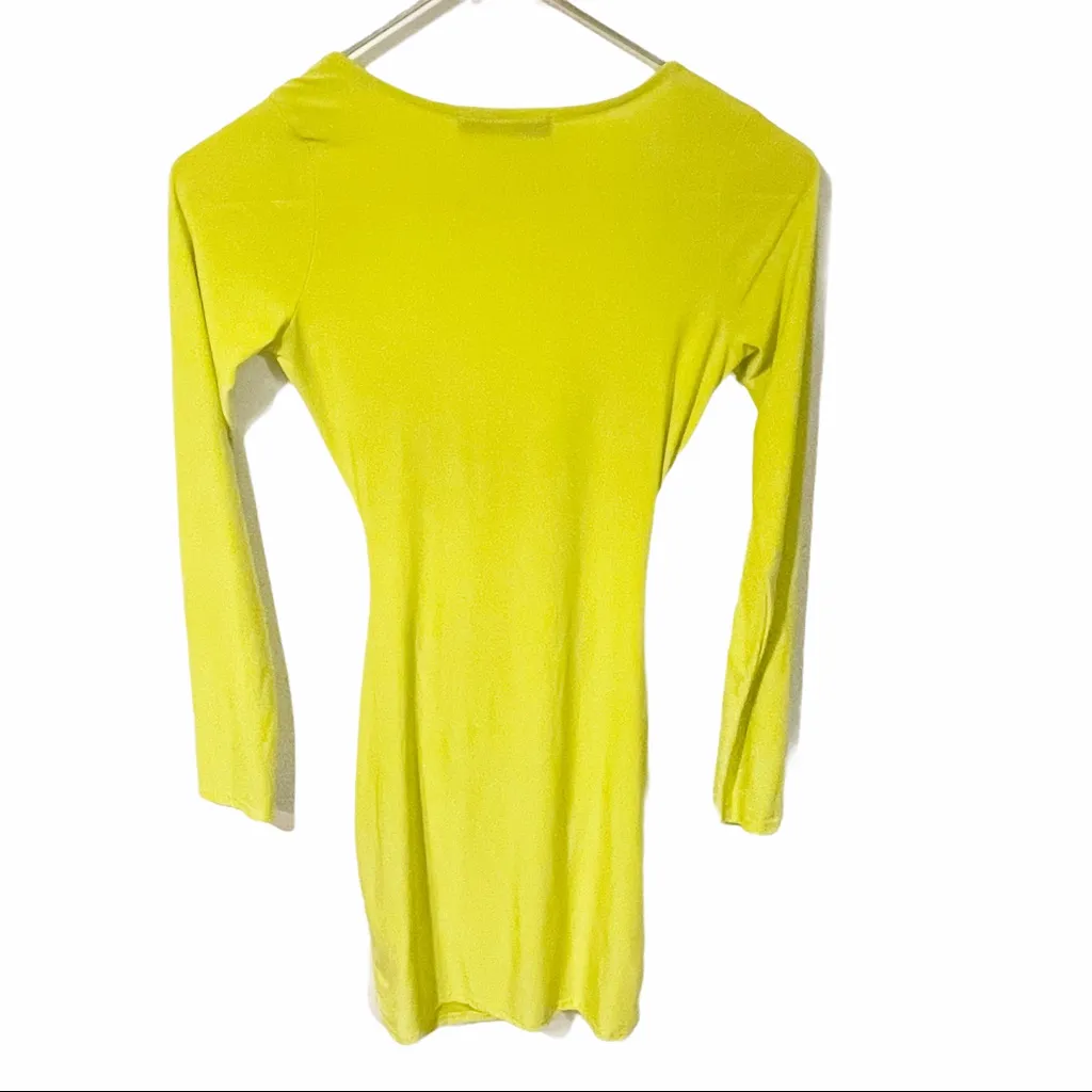 Misguided Size 6 Yellow Exposed Front Lace Up Long Sleeve Bodycon Dress - Image 6