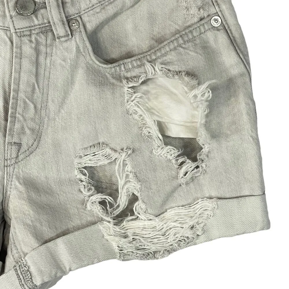 AllSaints SZ W26 Pam Jean Shorts Distressed Cuffed Low-Rise Zip-Fly Pockets Gray - Image 3