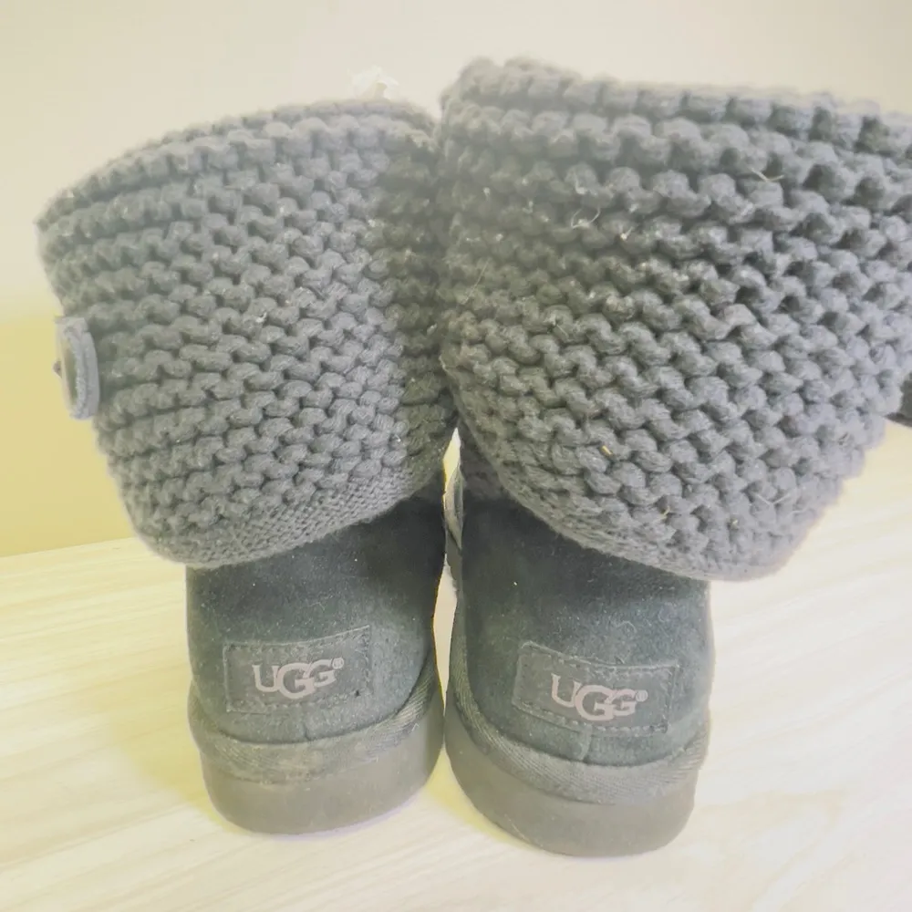 UGG #1013859Y Shania Black Knit Suede Womens Suede Sweater Boots 5 - Image 4