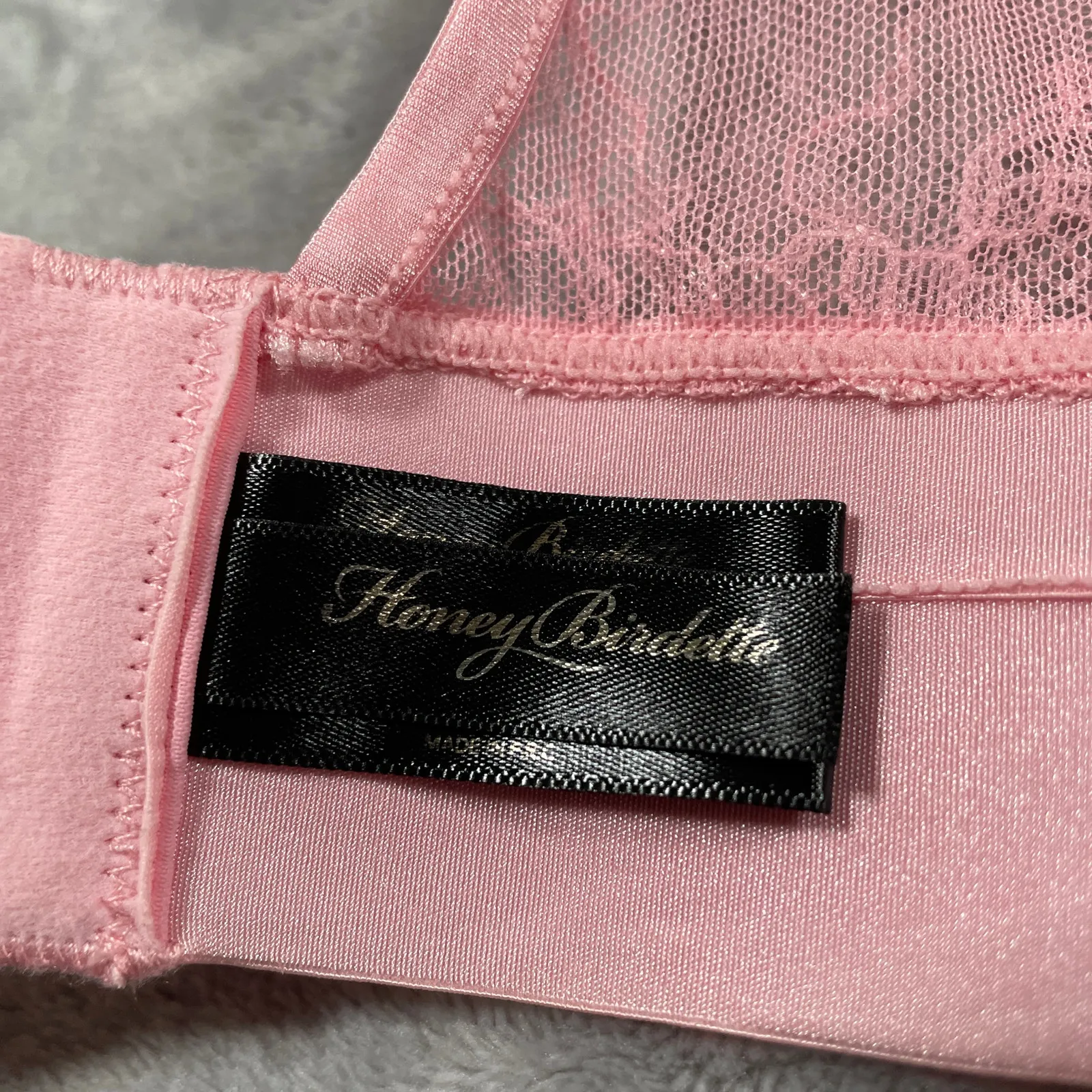 Honey Birdette Belinda Bra 34B Pink Push Up Demi Cup Lace Shimmer Boudoir Size undefined - Image 3