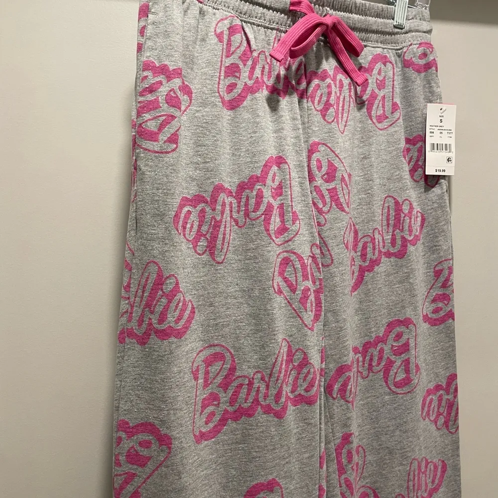 NWT Grey & Pink Barbie Logo Graphic Printed PJ Pajama Bottoms Lounge Pants - Image 3