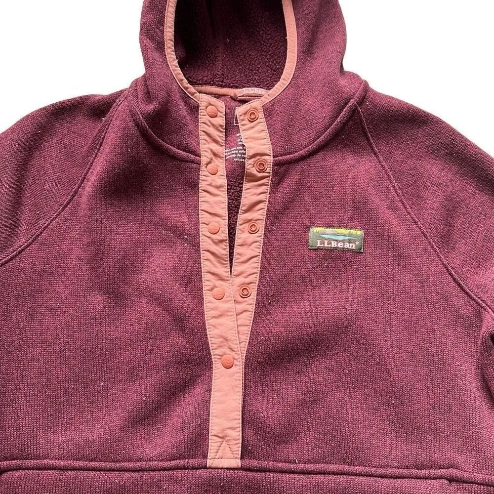 L.L.Bean Women’s Pullover 1/4 Button Hooded Sweater Sweatshirt - Image 4