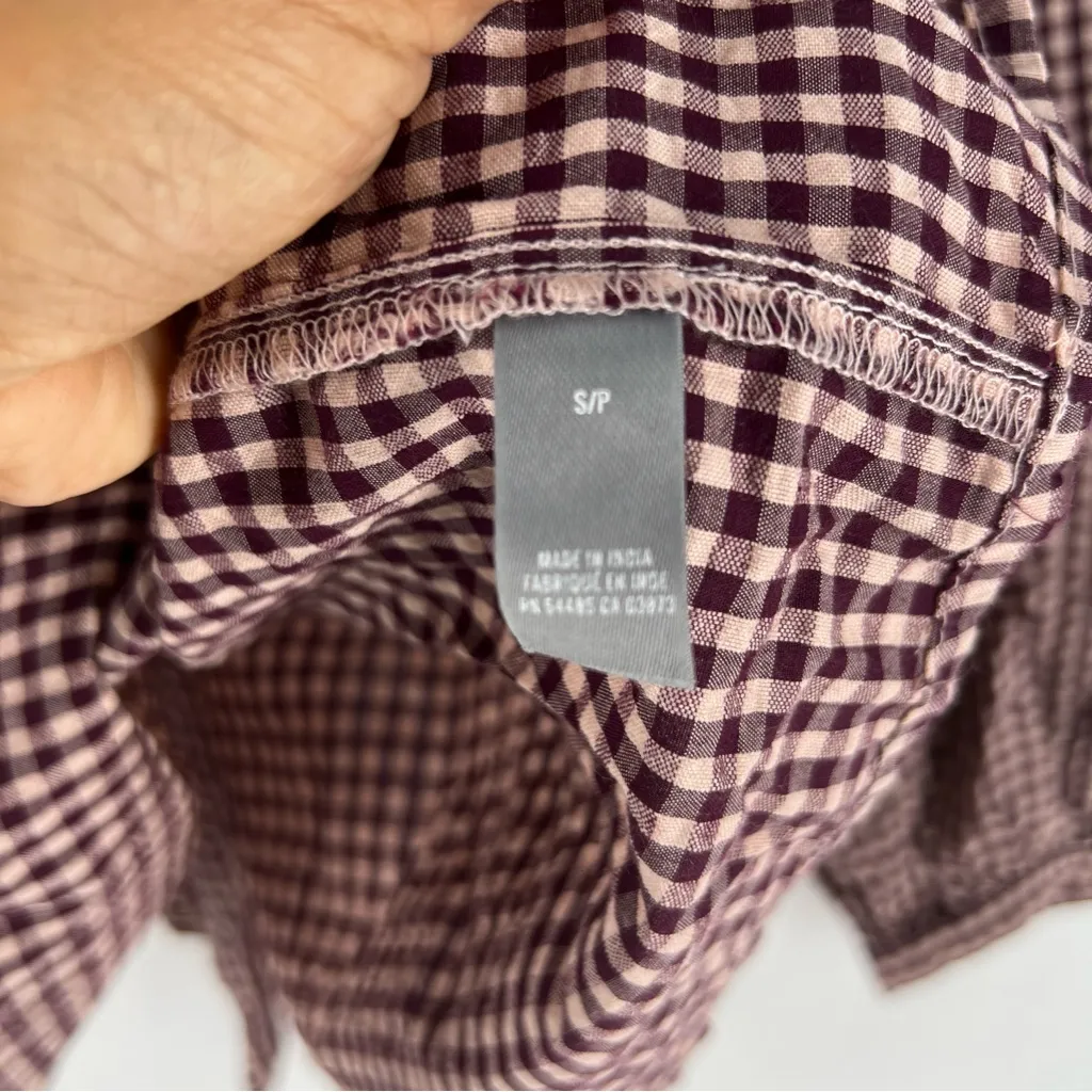 Aerie Gingham Checkered Grommet V-Neck Long Puff Sleeve Oversized Blouse Size S - Image 6