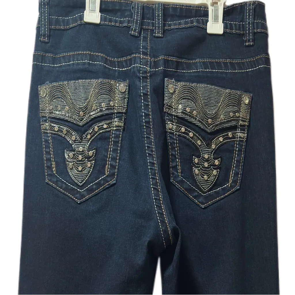 Rebel & Soul Bootcut Jeans Women’s 12 Embroidered Rhinestone Fleur - Image 4