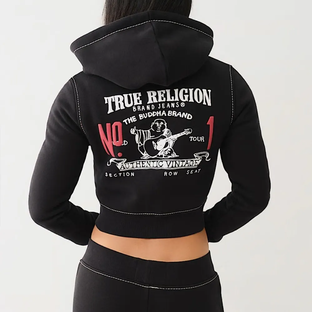 Women’s True Religion Shruken Zip Up Hoodie Big T, Black, Medium - Image 3