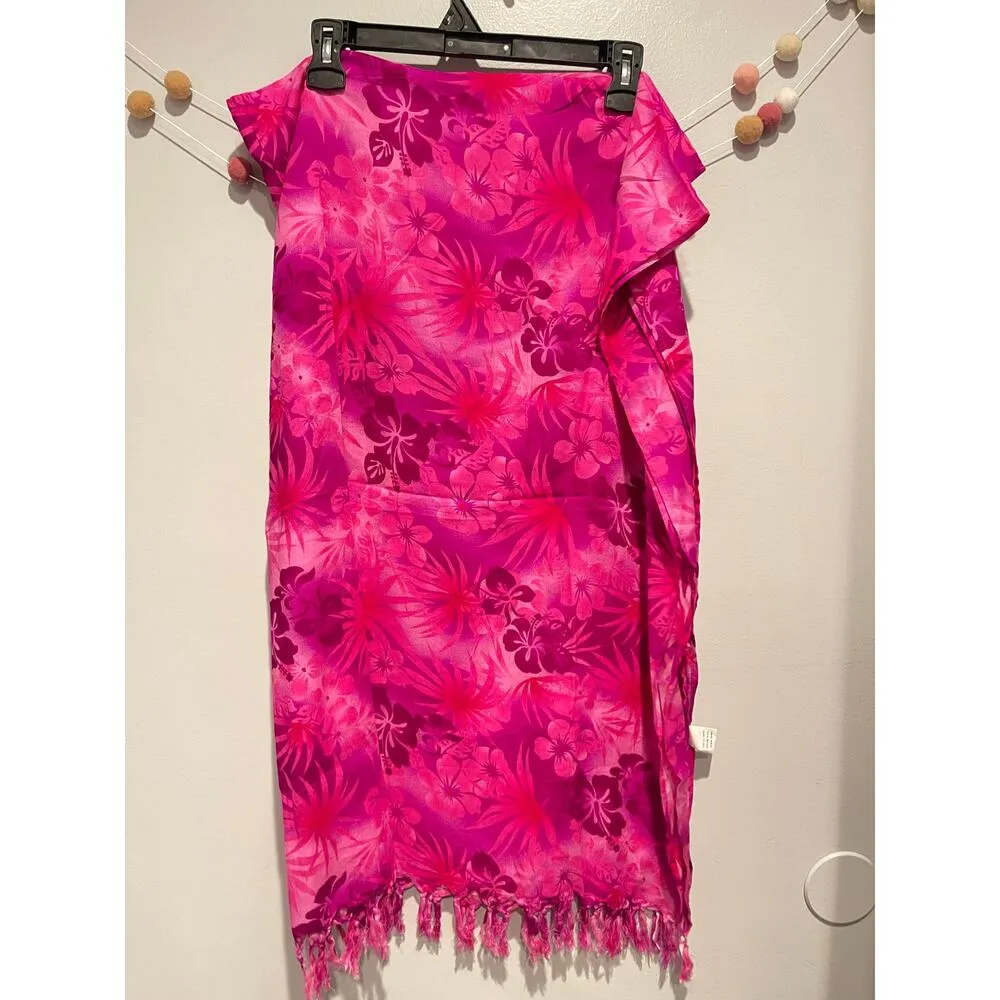 Pink Hibiscus Hawaii Floral Fray Scarf Coverup Size undefined - Image 6
