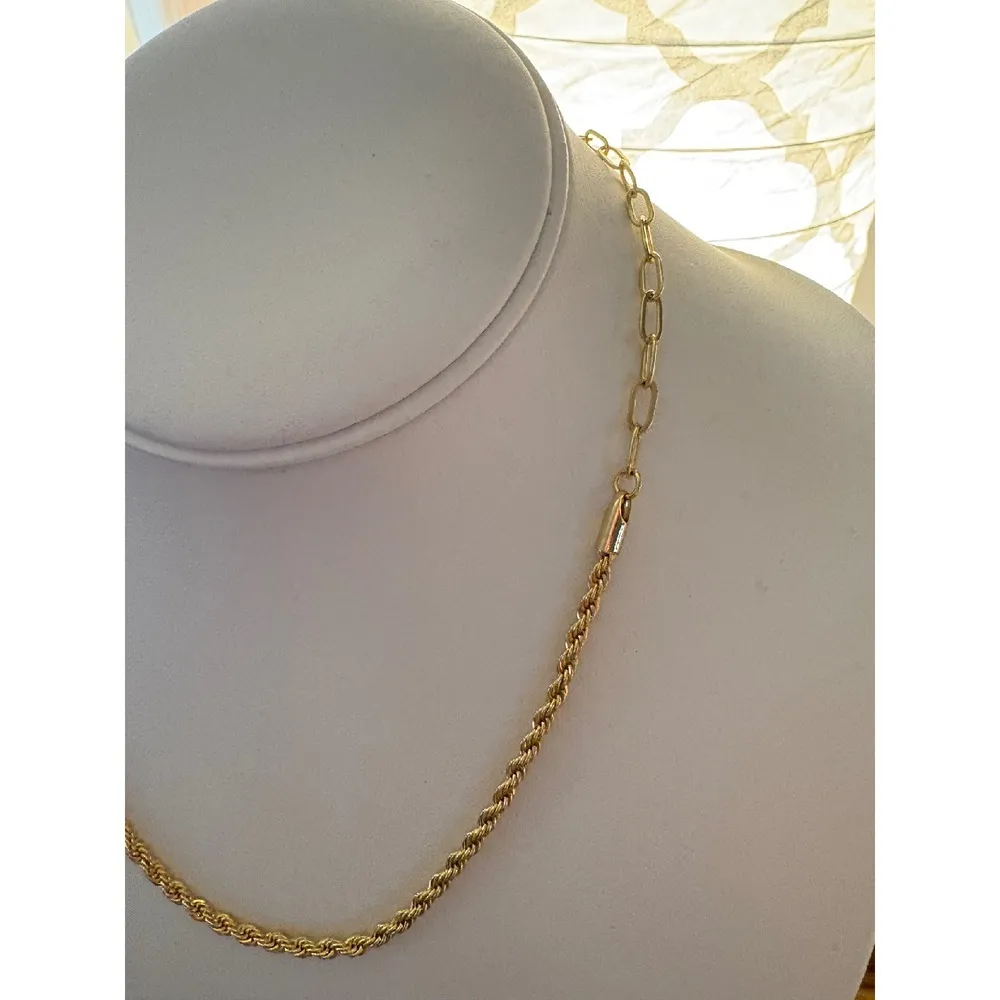 NEW‎ 14k Yellow Gold S925 Chain Paperclip Necklace Rope Style Jewelry, 16 - Image 5