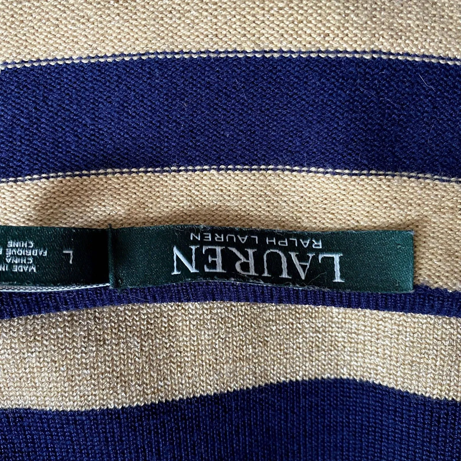 Lauren Ralph Lauren Stripe Shift Sweater Dress Navy‎ Gold Metallic Size Large - Image 8