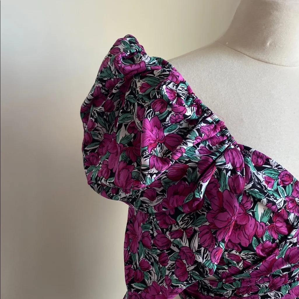 SHEIN Floral Wrap Top Womens Sz XL Purple Floral Wrap Crop - Image 2