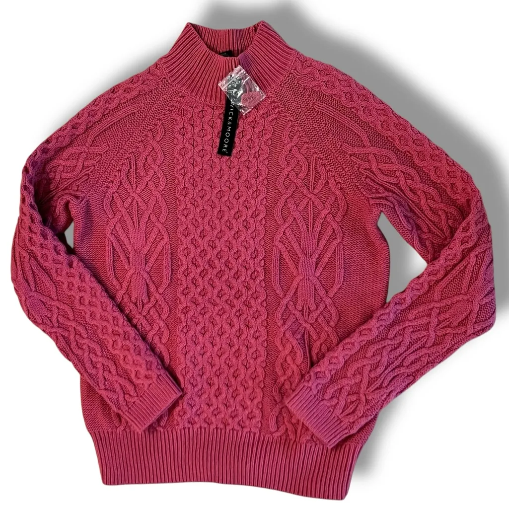 Preswick & Moore Womens Barbiecore Pullover Cable Knit Sweater Rose Pink Size M - Image 1