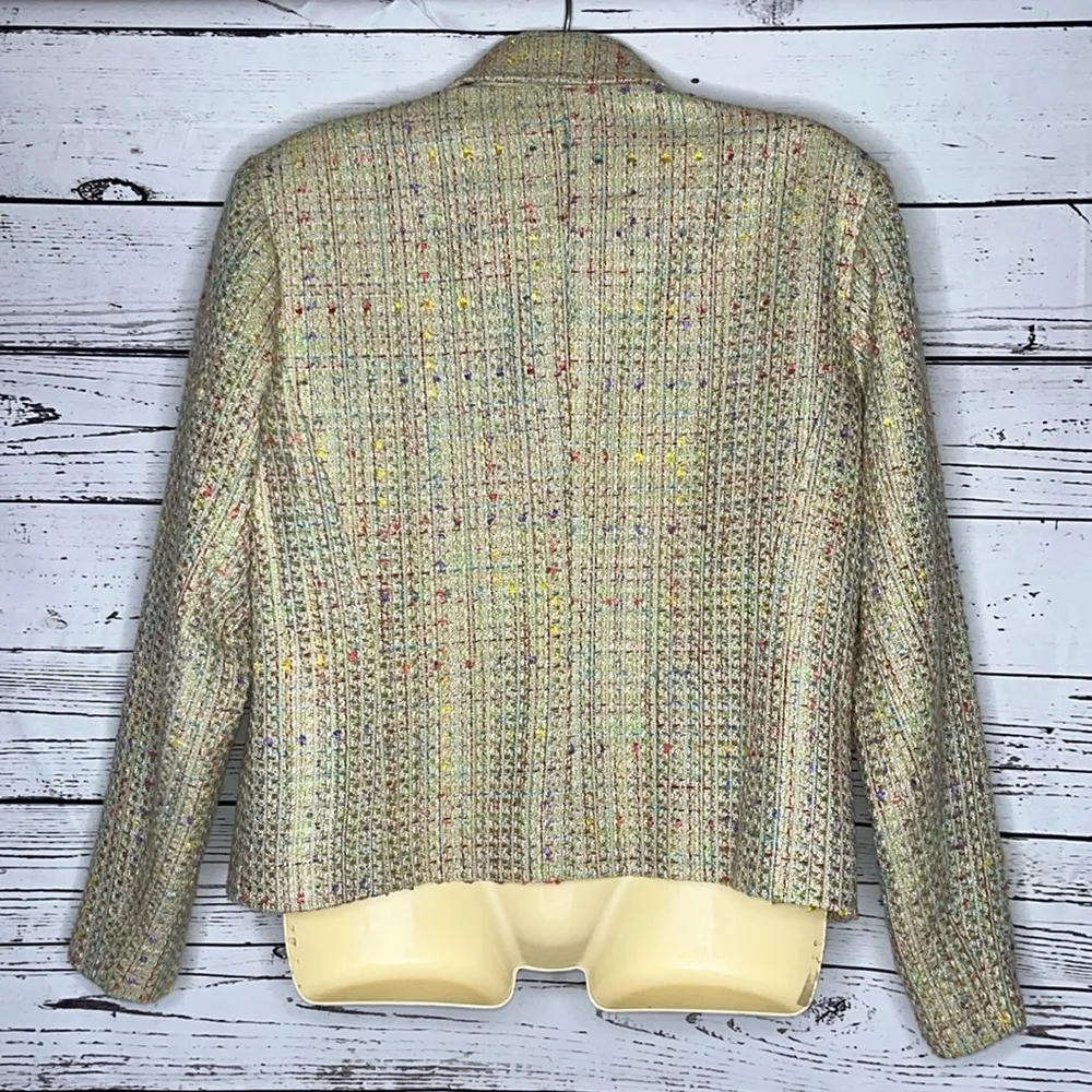 Coldwater Creek Sz 12 Rainbow Confetti Tweed Zip Front Jacket Blazer w/ Pockets - Image 2