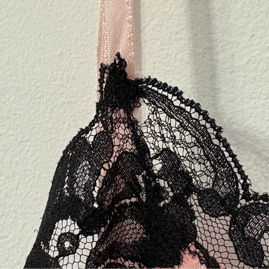 Vintage Katsy Lingerie Black Lace Pink Slip Dress Sz S - Image 6