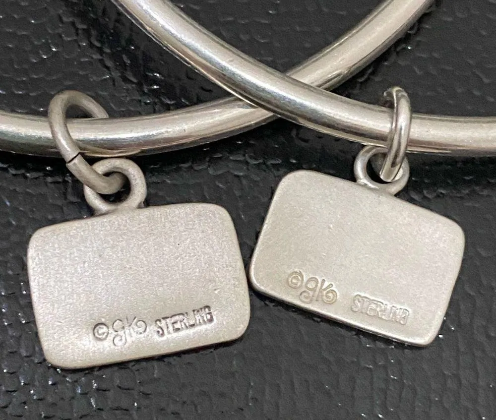 GK Designs Sterling Silver Peace & Spirit Tag Charm Bangle Bracelets - Image 3