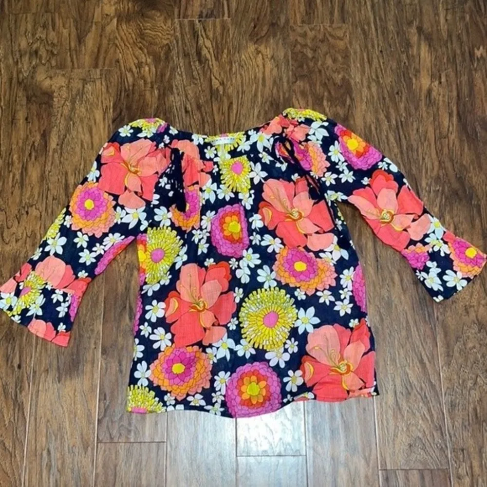 Womens Trina Turk multicolored floral 3/4 sleeved blouse 100% cotton preppy - Image 4