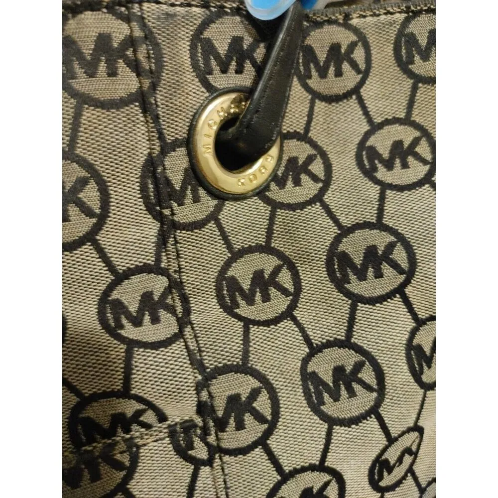 Michael Kors Jet Set Tote Leather and Canvas Black and Tan Logo - Image 10