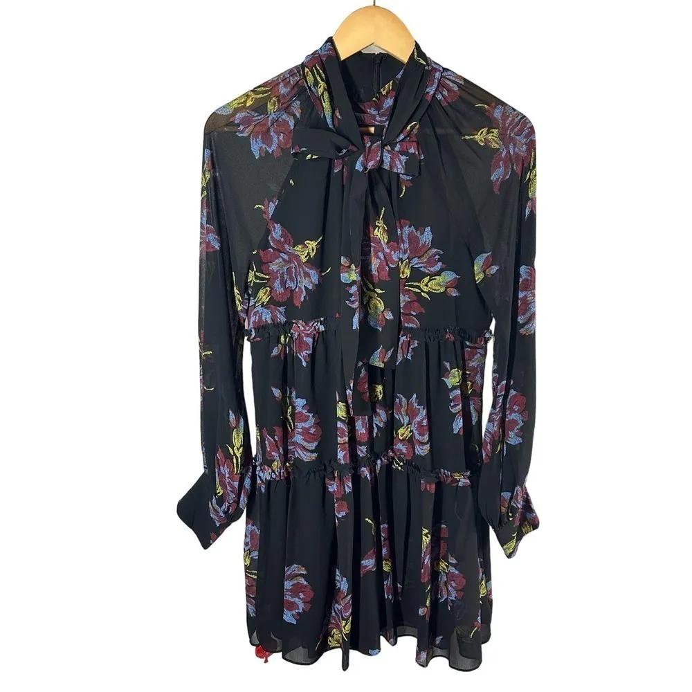 Cinq a Sept Revina Floral Gauze Minidress size US 4 Black Multi - Image 2