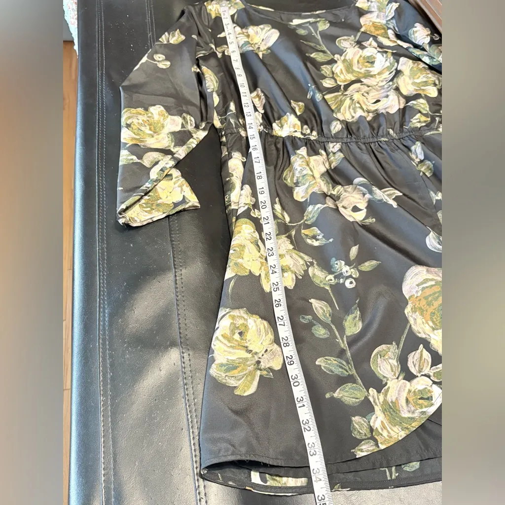 J. Crew Black Floral Long Sleeve Dress w/elastic waist & cross over bottom sz 6 - Image 12