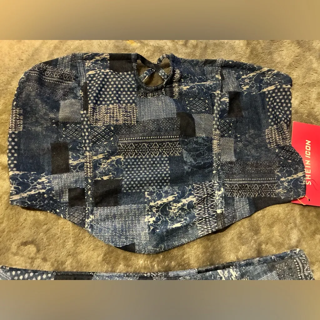 SHEIN Navy Patchwork Mini Skirt Set - Image 2