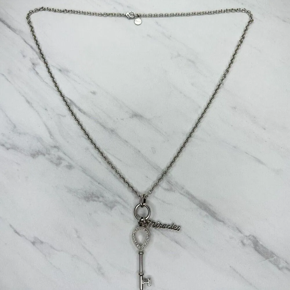 Chicos Silver Tone Chain Link Key Miracles Rhinestone Pendant Necklace ✨ - Image 2
