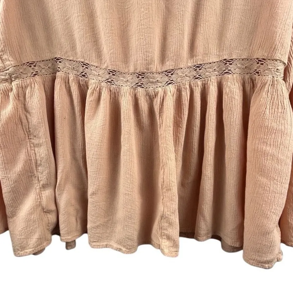 American Eagle Women's M Pink/Peach Boho Bell Sleeve Blouse Embroidered Casual - Image 10