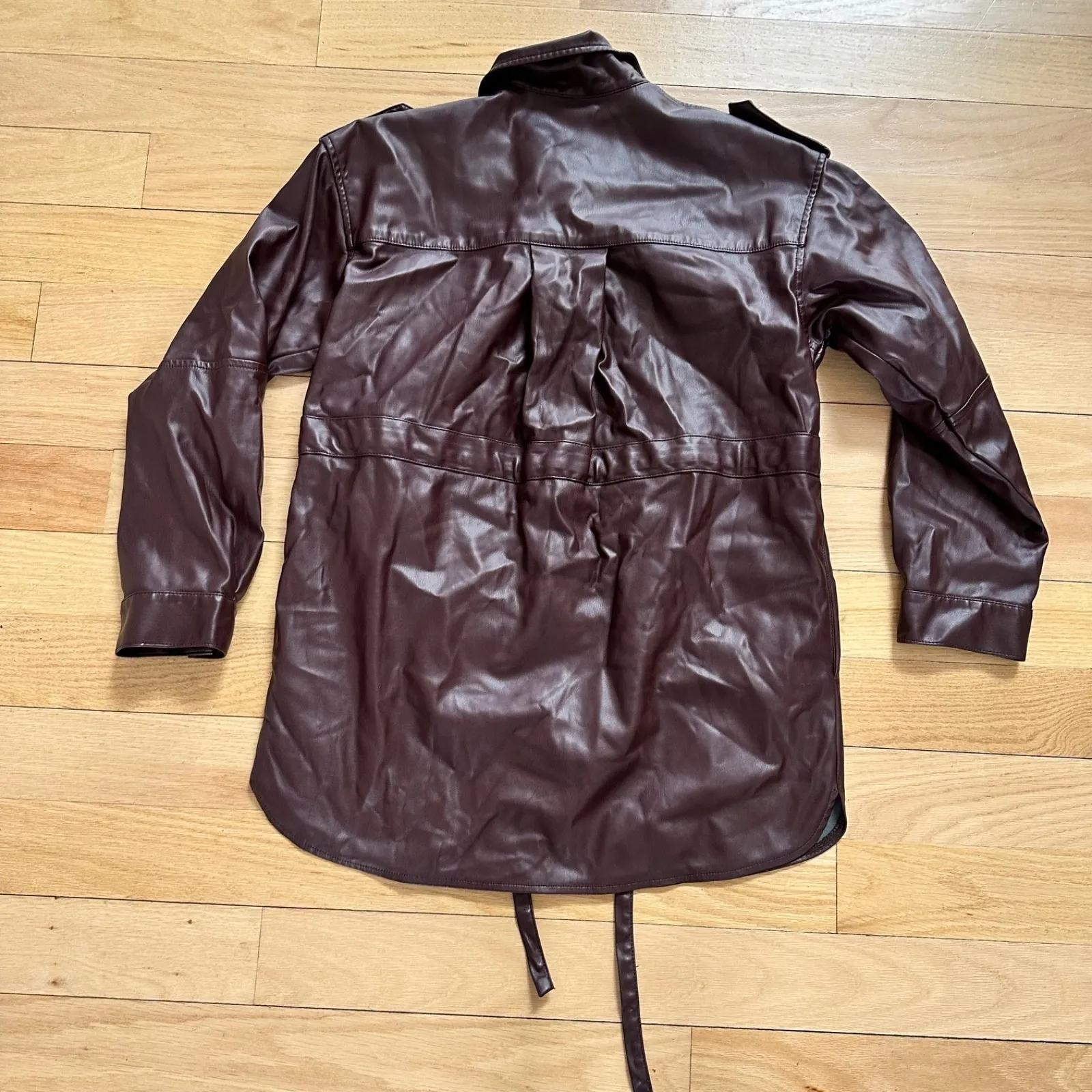 NWOT Marissa Webb Size 4 Faux Leather‎ Shacket Brown Utility Tie Waist $435 - Image 6