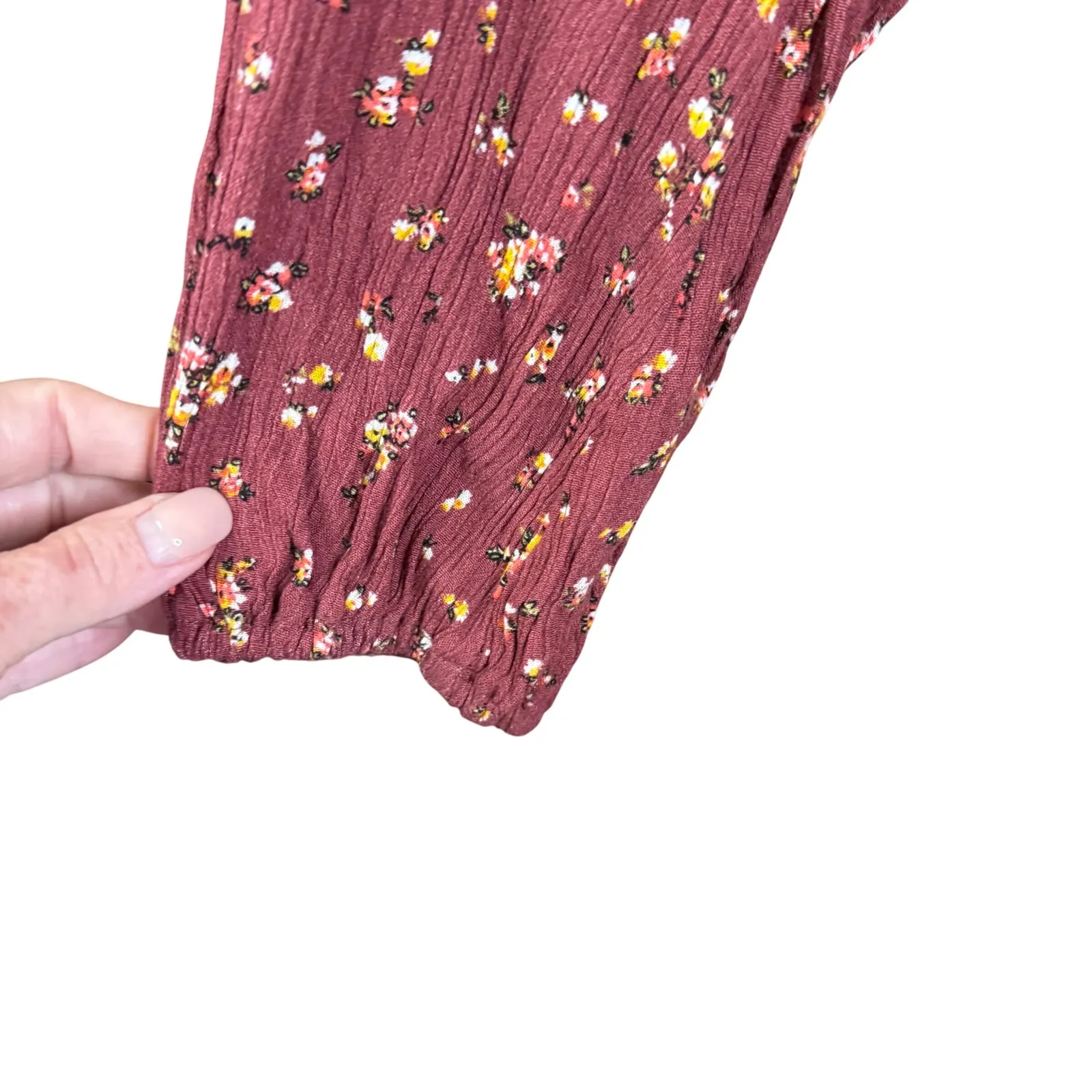 Natural Life Burgundy Floral Print Maxi Dress Tie Neck Long Sleeve Womens XL - Image 4