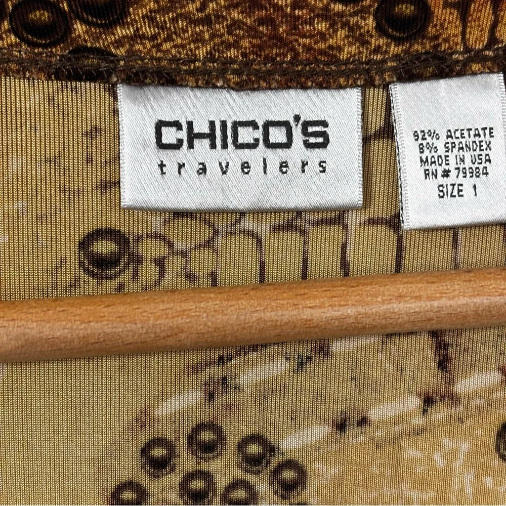 Vtg 80s Chicos Cardigan Womens 1 US M Gold Black Open Shawl Made in USA Reptile - Image 3