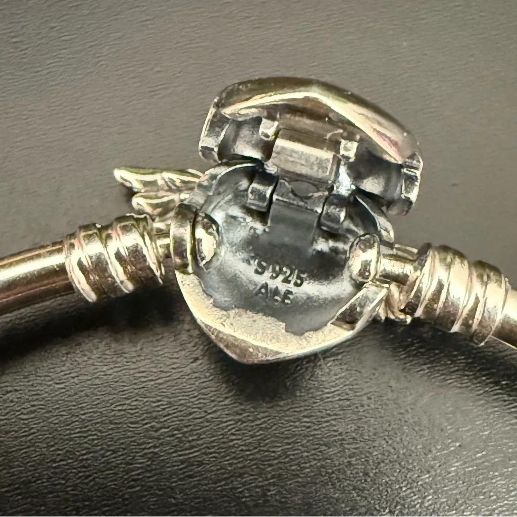 PANDORA 925 ALE Sterling Silver Winged Heart Always By Your side Bangle Bracelet - Image 12