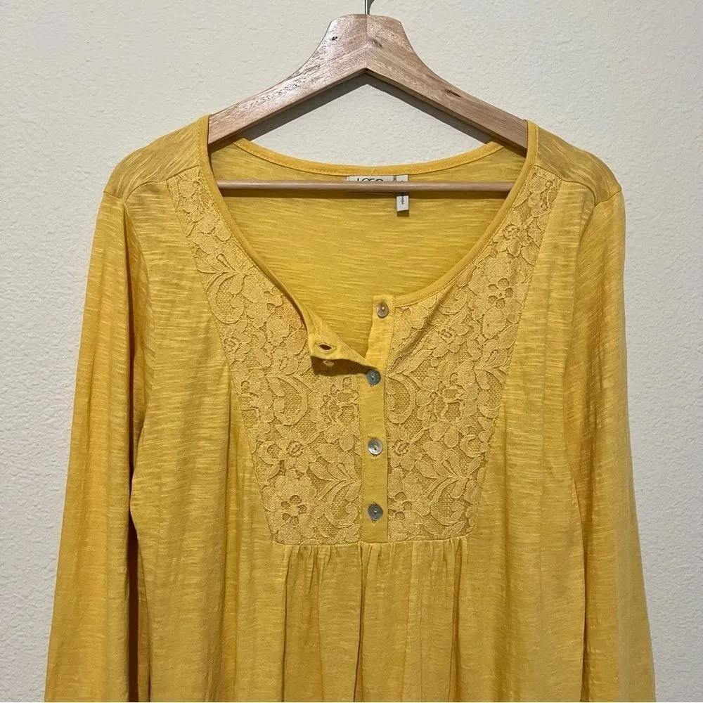 LOGO Lori Goldstein Lace‎ Tunic Top Womens Size S 3/4 Sleeves Stretch Yellow - Image 3