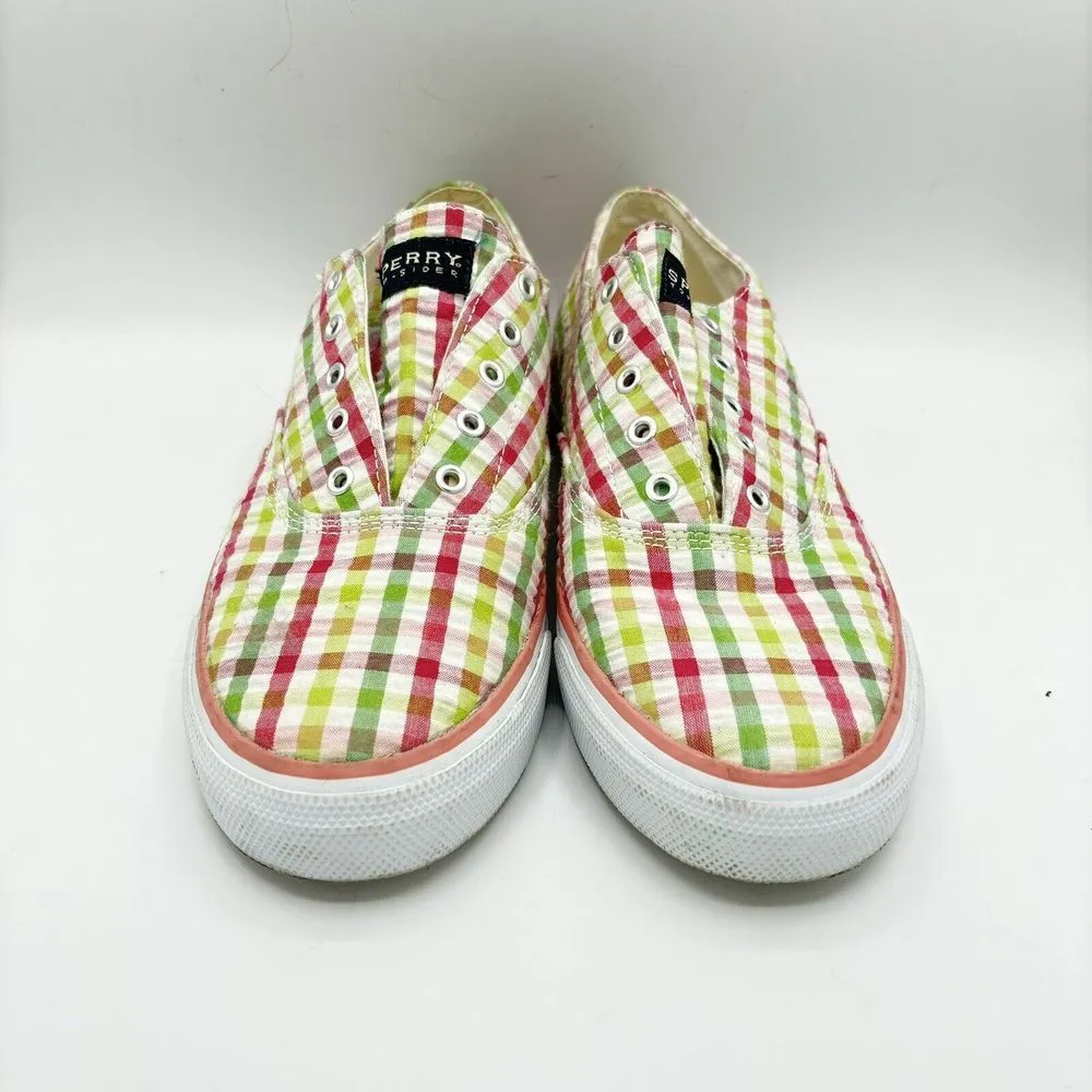 Sperry Top-Sider Women's Slip-on Deck Seersucker Multicolor Pink Green Sz 8.5 M - Image 2
