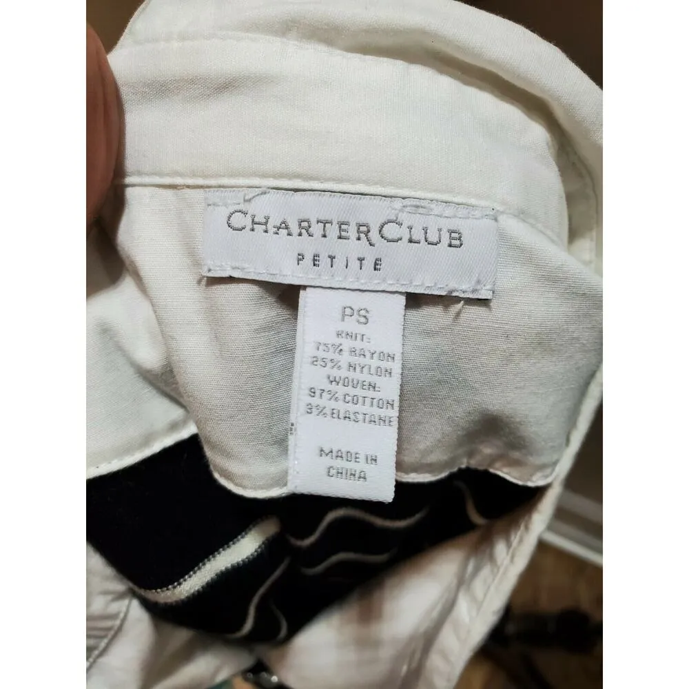 Charter Club Women's Black Striped Rayon Long Sleeve Collared Top Shirt Size PS - Image 9