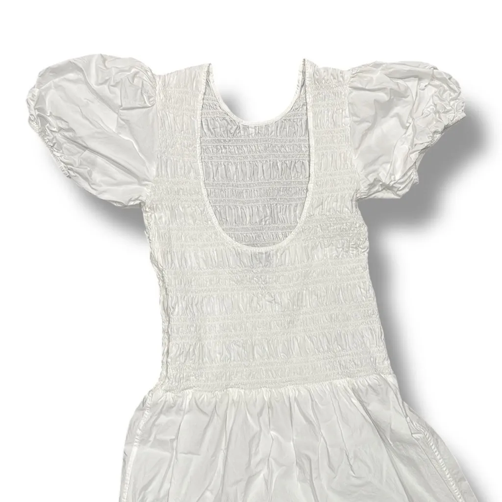 Ganni Smocked‎ Poplin Midi Dress in White Organic Cotton - Image 9