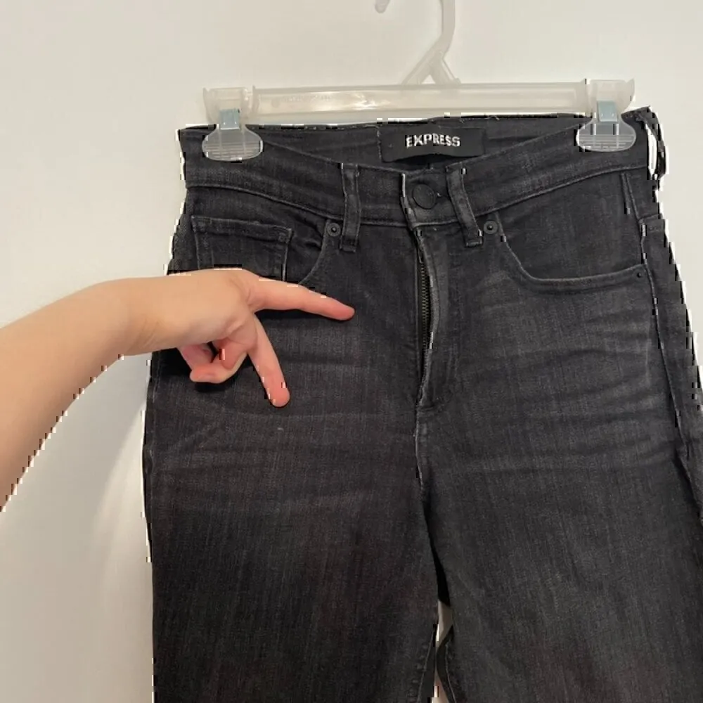 EXPRESS Stretch+ Denim Perfect High Rise Legging Black High Waisted Raw Hem 0 - Image 12