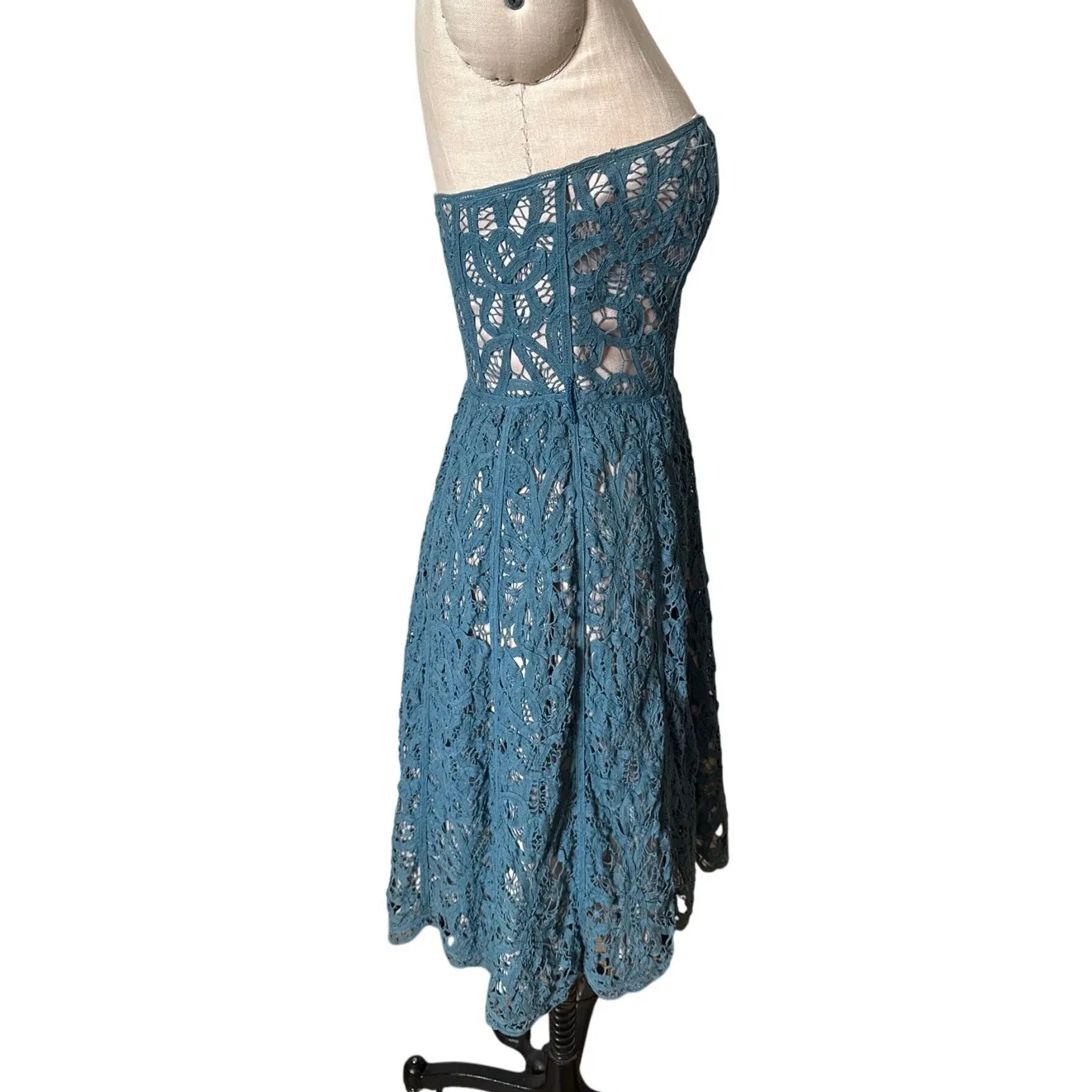 Vintage y2k Betsey Johnson Strapless Lace Dress in Blue Size Small - Image 4