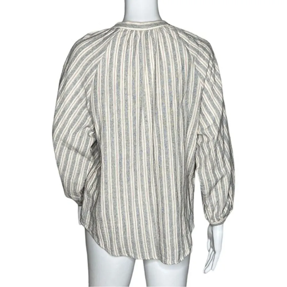 Heartloom Shirt Women Small Tan Gray Striped Jardin Top Button Up Neutral Earthy - Image 3