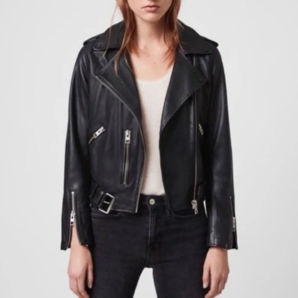 All Saints Black Leather Balfern Biker Moto Jacket - Image 11