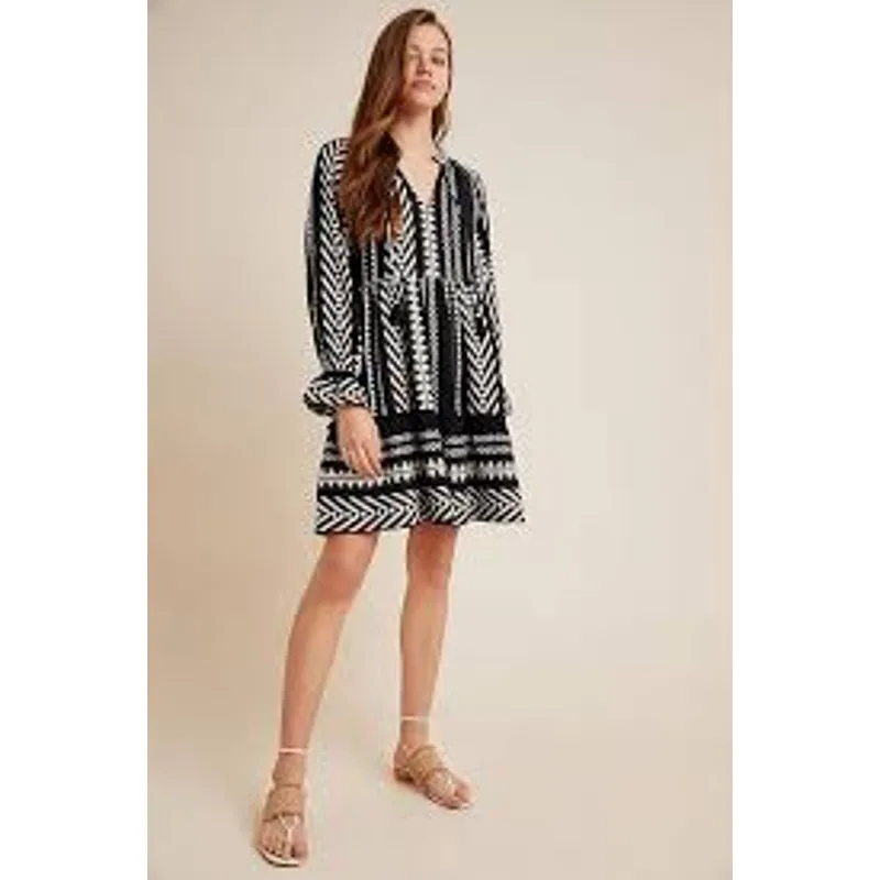 Anthropologie MAEVE Dominique Jacquard Mini Dress Pockets Medium M Oversize - Image 2