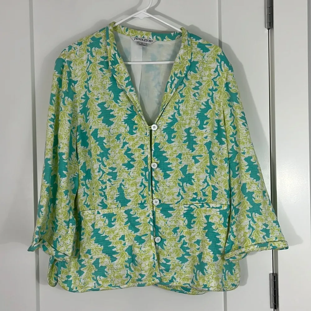 Pendleton XL Green/Blue Floral Blazer Jacket - Image 3