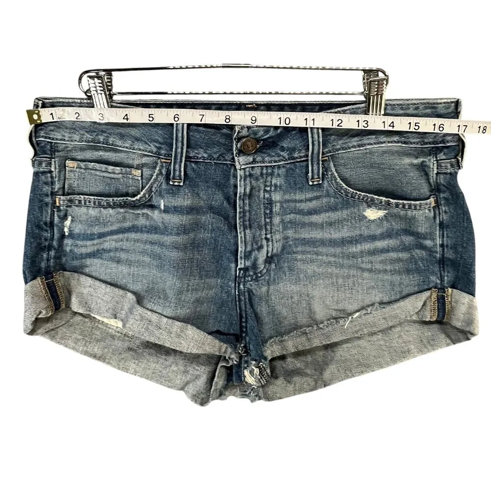 Abercrombie & Fitch Denim Shorts Womens 6 Blue Distressed Cuffed Cut Off Classic - Image 4