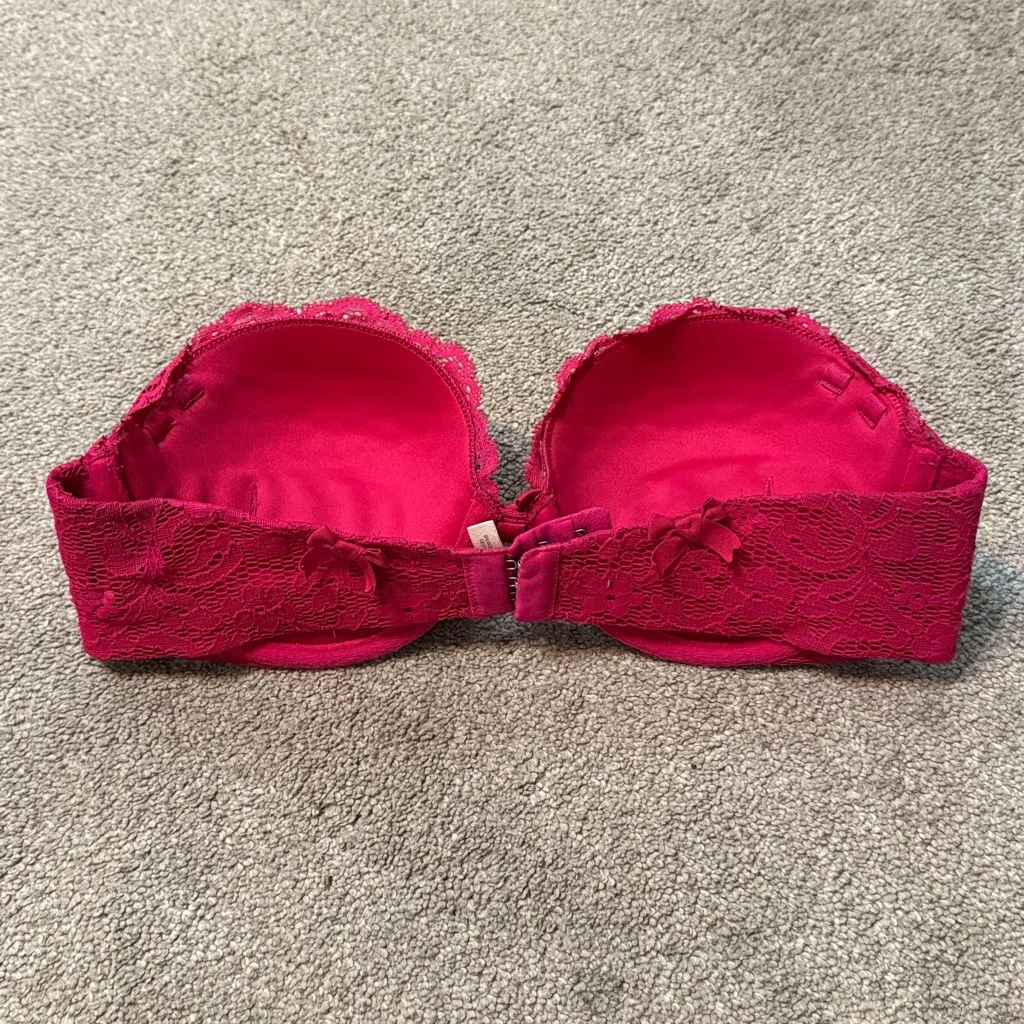 Aerie Hot Pink Lace Push Up Strapless Bra Size 34 C - Image 2