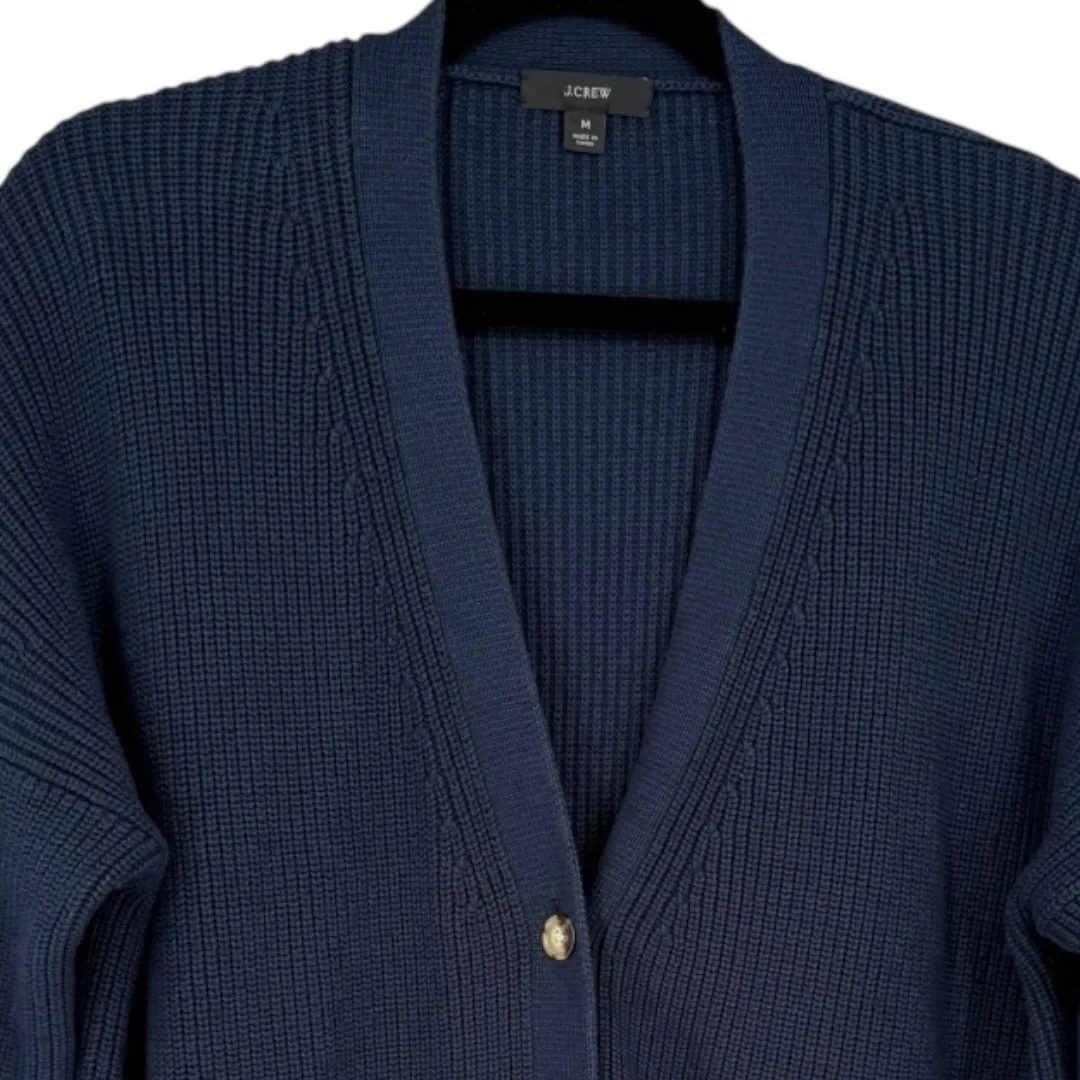 J Crew Cotton Cashmere Blend V Neck Button Front Cardigan Sweater Navy Sz Medium Blue - Image 6