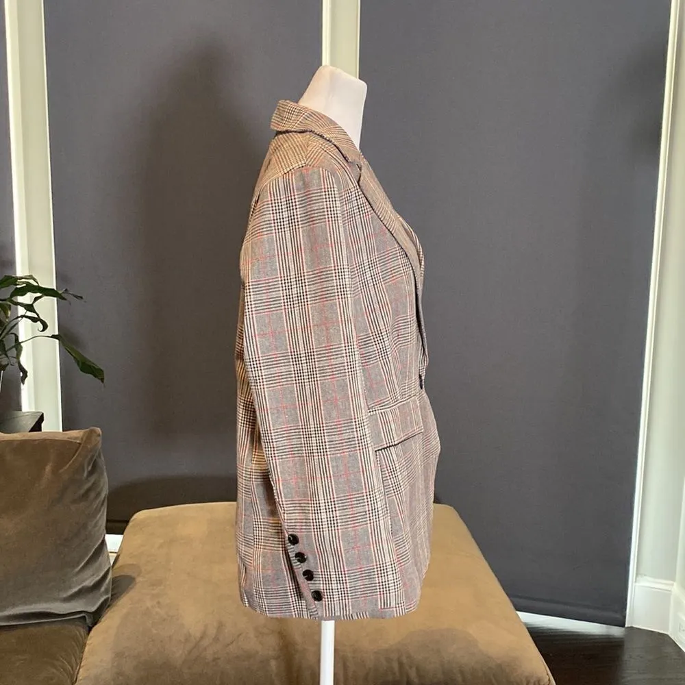 Women’s Oversized Casual Notched Lapel Jacket One Button Plaid Size M NWT Size M - Image 2