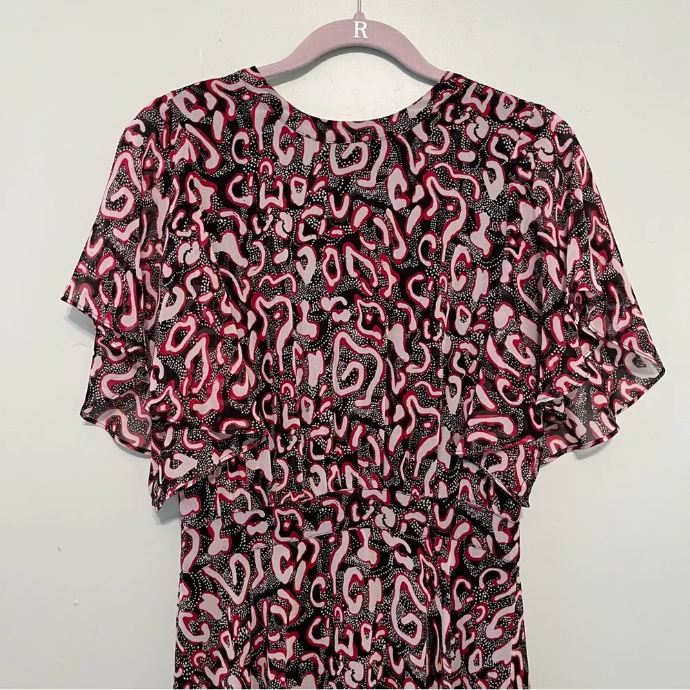 Rebecca Minkoff Tasha Abstract-Print Dress Red Black & White 6 EUC Tie Open Back - Image 3