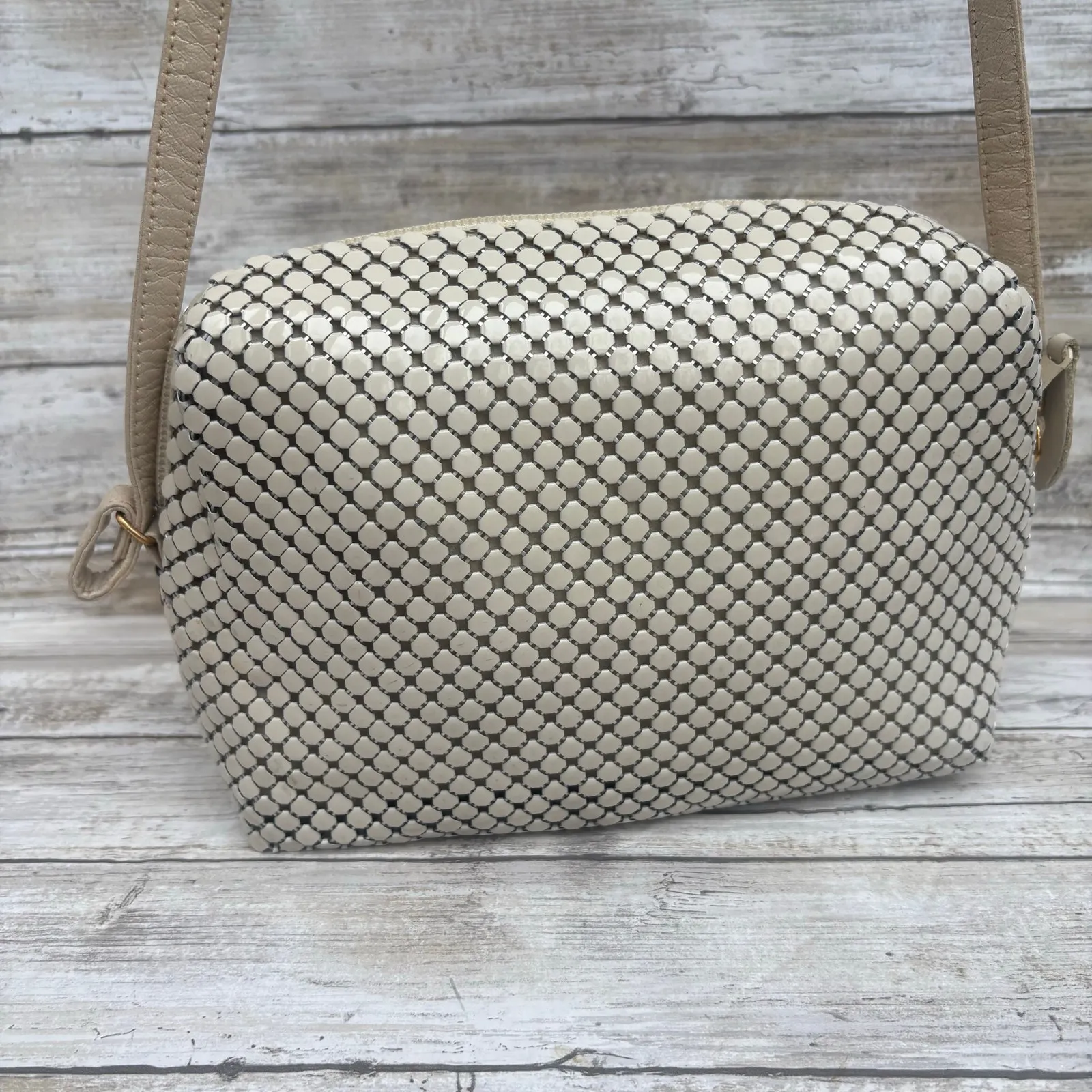 VTG Whiting and Davis Purse Metal Mesh Ivory Shoulder Bag Retro Classic Evening - Image 2