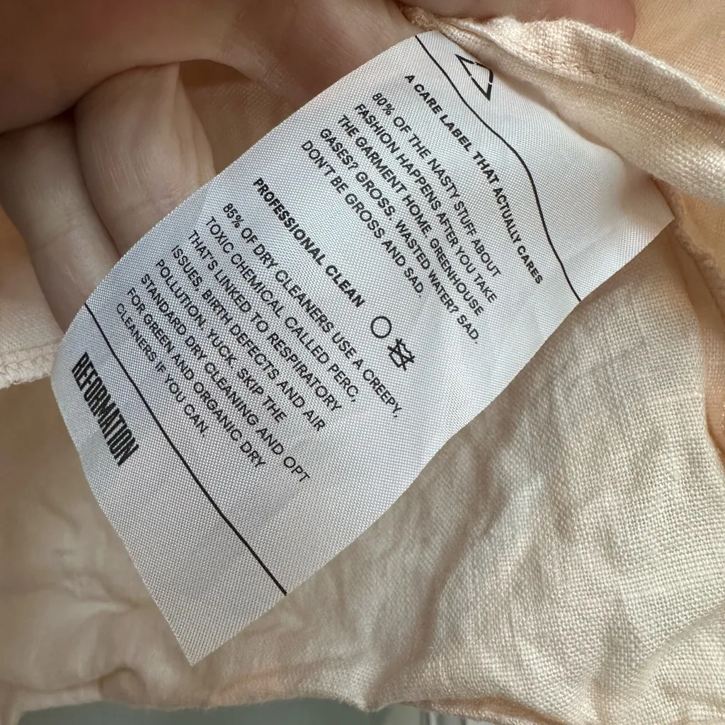 Reformation Blush Pink Amalia Linen Off-Shoulder Crop Top Size XS Minimalist - Image 9