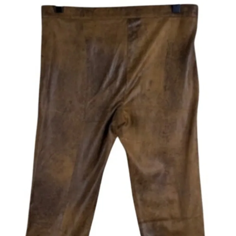 Zara Faux Suede Pants Slim Tapered Stretch Trousers Womens Size XS Brown - Image 4